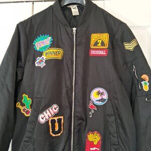 Indigo Rein Bomber Jacket with Patches - 90s trending